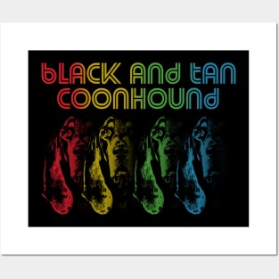 Cool Retro Groovy Black And Tan Coonhound Dog Posters and Art